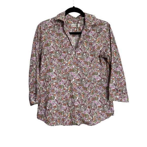 Orvis Tops Womens Size 6 Multicolor Button Up Shirt Floral 3/4 Sleeves Collared - Picture 1 of 9